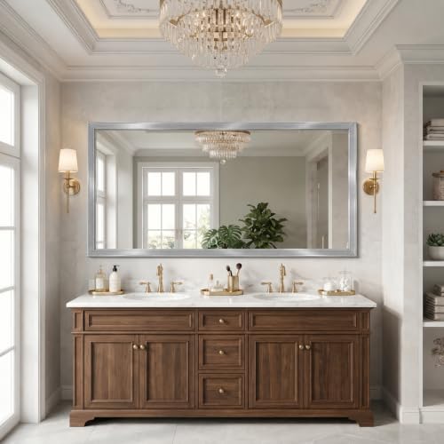 Image of DESBING 60 inch x 30 inch Brushed Silver Large Bathroom Mirror for Over Sink