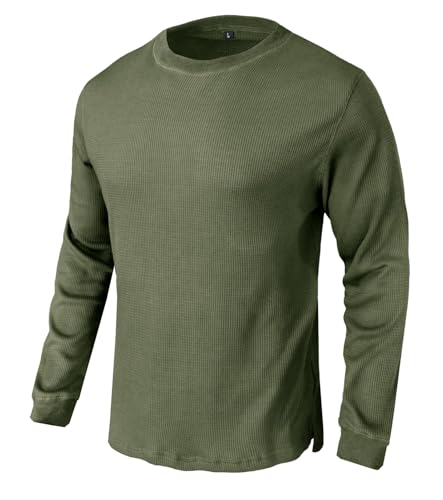 Men's Waffle Basic T-Shirt Long Sleeve Thermal Crew Neck Casual Top Underwear Lightweight Base Layer3