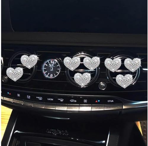 Image of 8Pcs Silver Bling Heart Air Vent Clips, Crystal Heart Air Fresheners Vent Clips Car Diffuser Vent Clip Rhinestone Car Decoration Car Interior Decor Cute Car Accessories for Women，Interior Accessories