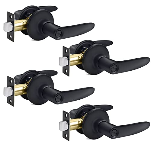 Foinwer 4 Packs Black Door Handle, Straight Door Lever Interior Handle For Bed/Bathroom, Privacy Door Knob With Lock, Left & Right Hand Door Reversible #TOP16
