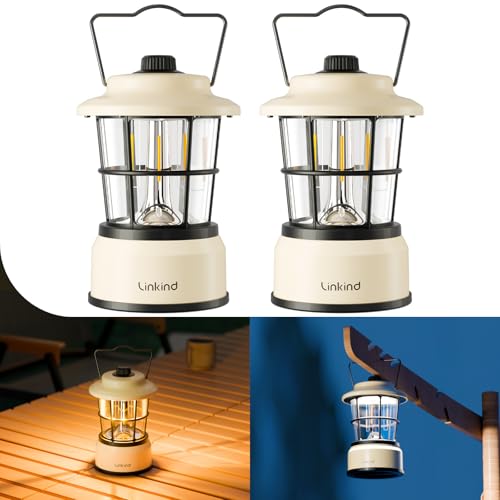 Linkind LED Campinglampe dimmbar, 2-Farbe Camping Laterne Batteriebetrieben, Retro Campinglaterne Akku mit 200h Leuchtdauer, Tragbar IPX4 für...