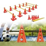 QEENTOE Lot de 6 obstacles de coordination polyvalents réglables en hauteur (12 cônes + ...