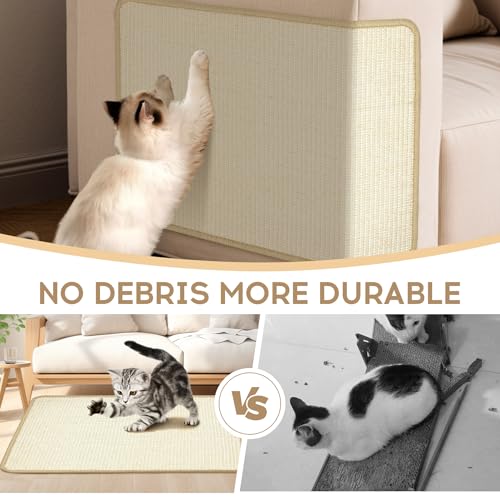 Image of Graciadeco White Cat Scratching Mat Sisal, 2 Packs Sisal Fabric Large Cat Scratching Pad for Indoor Cats with Adhesive Hook Loop Tape, Wall Scratchers for Indoor Cats 23.6 inch x 15.7 inch