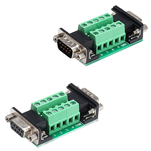 Jienk 2pcs DB9 Male to Female Terminal Breakout Board RS232 D-SUB Serial to 9pin Port Terminal Block Gender Changer Connector