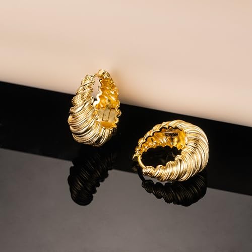 14K Gold Earrings for Women Hoop Earrings for Women Trending Earring Croissant-Inspired Design with Realistic Textured Cute Hoop Earring Womens 20mm4