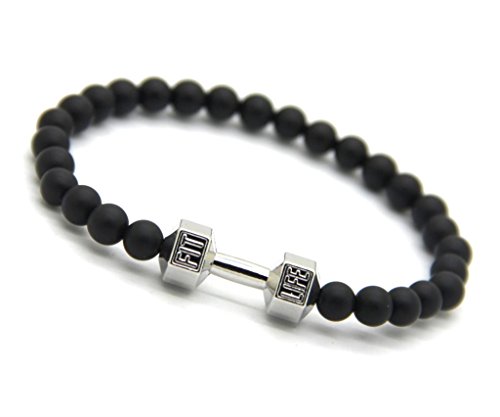 Lion&Son Fitness-Armband Herren-Mode-Schmuck Obsidian Vintage-Fashion Damen-Accessoire Sport-Band, Farbe:Silver