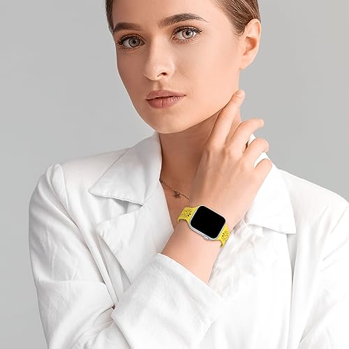 Image of 6 Pack Slim Thin Lace Hollow-out Silicone Bands Compatible with Apple Watch 38mm 40mm 41mm 42mm 44mm 45mm 46mm 49mm Women, Breathable Sport Strap for iWatch Series 11 /10 /9 /8 /7 /6 /5 /4 /3 /2 /1 Ultra SE