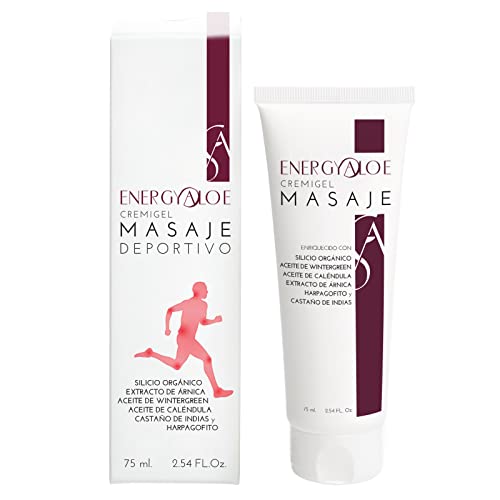 ENERGYALOE CREMIGEL DE MASAJE DEPORTIVO | Con 6 Extractos Naturales | Reconfortante y calmante | Para antes/después del ejercicio | Masaje muscular y Recuperación | Vegano| 75ml