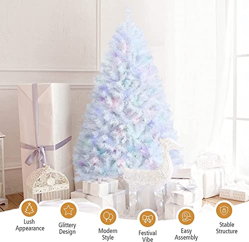 Generic Chefjoy Artificial Christmas Tree, White Christmas Tree With Iridescent Branch Tips, Sturdy Metal Stand, Full Xmas Pine Tree, Holiday Decoration For Home, Office, Shop, Party, Easy Assembly #TOP1