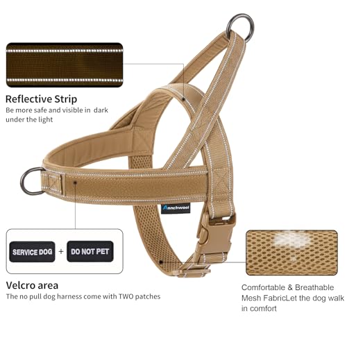 Annchwool No Pull Dog Harness,Heavy Duty Reflective Collar & Leash Set-Leash with Double Handle & Car Seatbelt Clip-Easy Control for Walking Training Medium Large Size Dogs(Brown,L) - Image 3