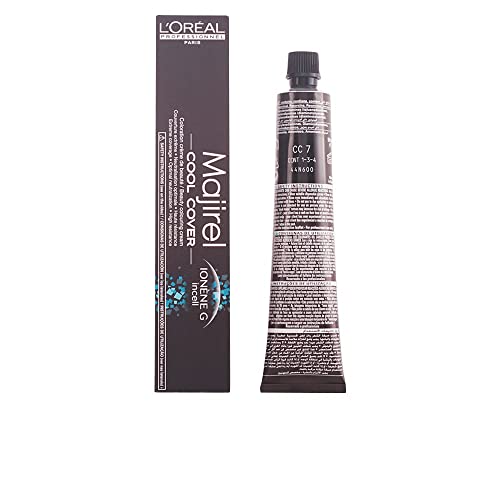 L'Oréal Professionnel, Majirel 7 Blond, Coloration Permanente, Crème de Beauté, Couvre jusqu'à 100% des Cheveux Blancs & Apporte Brillance et Couleur Intense, 50 ml