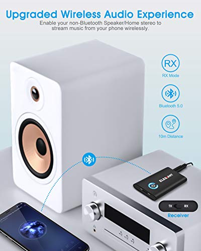 Bluetooth 5.0 Transmitter Receiver, ELEGIANT 2-in-1 Bluetooth Adapter with 3.5mm AUX Stereo Output(Low Latency,Pair with 2 Bluetooth Devices Simultaneously) for PC/TV/Home Car Sound System - Thumbnail 4
