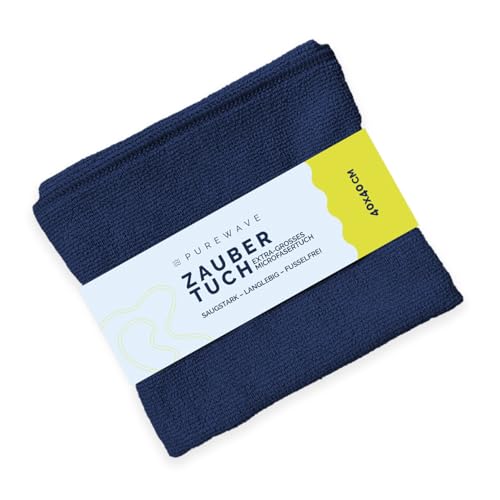 purewave Zaubertuch – Hochwertiges Mikrofasertuch für streifenfreie Reinigung, ideal für Fenster, Spiegel & Oberflächen, waschbar und wiederverwendbar, umweltfreundlich, Dunkelblau (1 Pack)