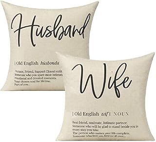 Husband Wife Quotes Definition Cushion Covers Romantic Love Wedding Cushion Cases for Lover Couple Home Decor for Patio Couch Sofa Office Furniture,18x18 Inch Set of 2