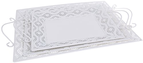White Crocheted Patterned Breakfast Trays - Carrying Tray with Handles, Perfect for Breakfast in Bed, Serving Drinks at Parties - Large Medium Small - Set of 3