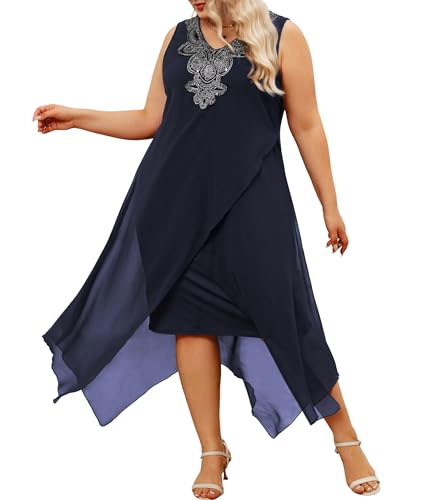 Image of OCSTRADE Womens Plus Size Chiffon Dress Loose Sleeveless Flowy Cocktail Party Midi Dresses