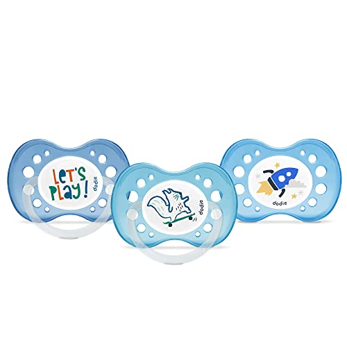 DODIE, Sucettes Anatomiques Jour et Nuit, Tetine pour bébé, +18 mois, Sans BPA, Résistante, Bleu, Garçon, Lot de 3 dont 1 phosphorecente