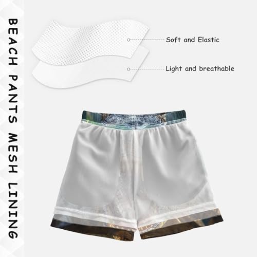 Pigsaly Boys' Swim Board Shorts Open Mouth Jurassic Tyrannosaurus Rex Roared Fiercely Dinosaur Boy's Swim Trunks Swimwear M4