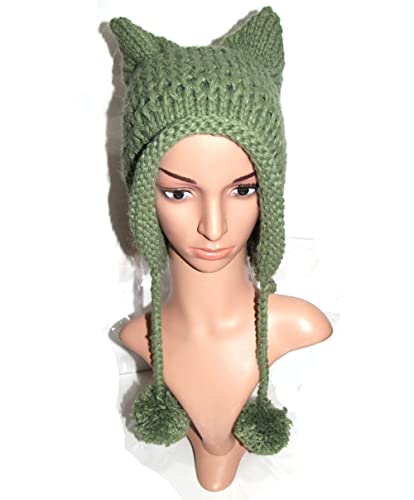 Bibitime Women's Hat Cat Ear Crochet Braided Knit Caps Warm Snowboarding Winter (One Size, Army Green) #TOP2