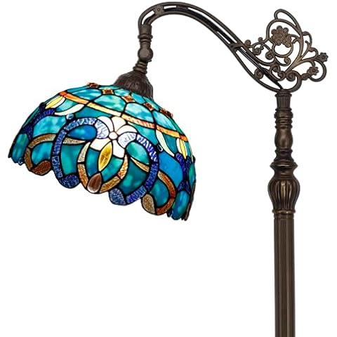 ZJART Tiffany Floor Lamp Stained Glass Lamp 18.88X12X67 Inch Angle Adjustable Arched Gooseneck Antique Reading Light (Green Brown Jewelry Baroque) Cover