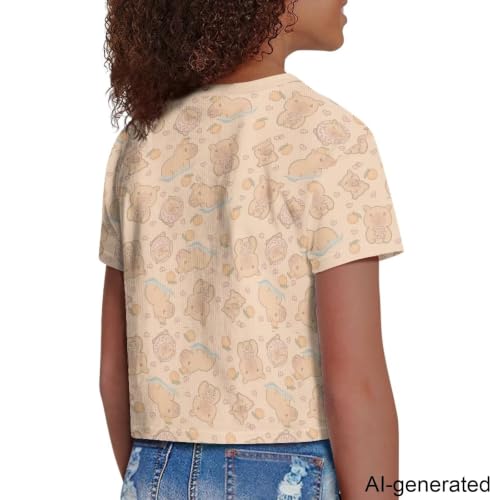 Image of Cute Crop Tops for Girls Short Sleeve Summer T Shirts Fashion Graphic Tees Crew Neck Pullover Tee 5-14 Years