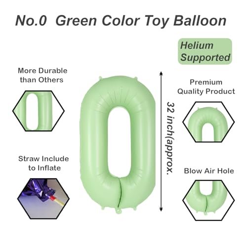 Image of Solid Green 0 / Zero Number Foil Balloons 32 inch Birthday Party Decoration Helium Supported
