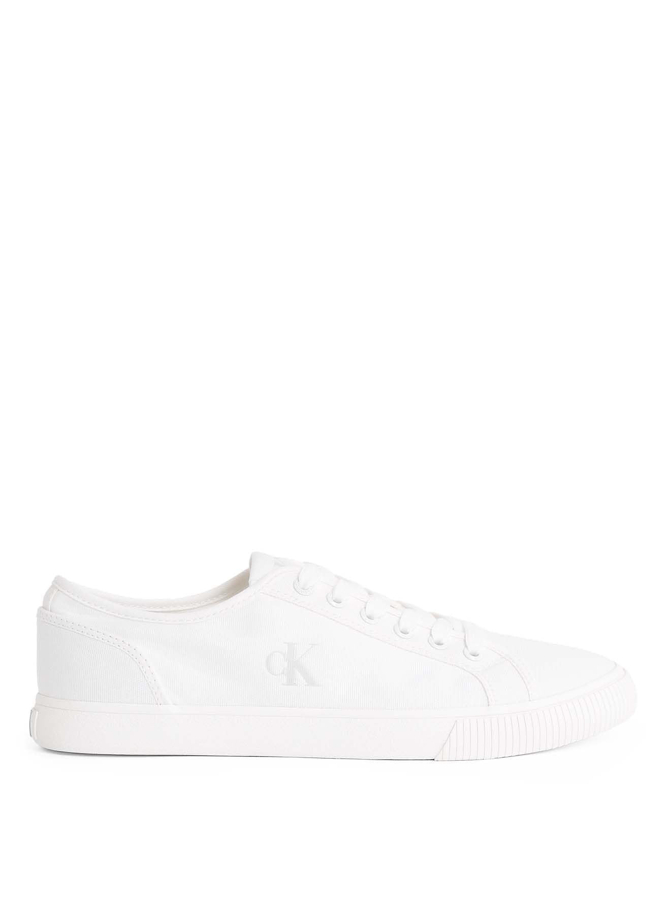 Calvin Klein Men’s Low Top Canvas Vulcanised Trainers, Beige (Triple Bright White), 12