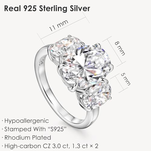 Michooyel S925 Oval Cut 3-Stone Engagement Ring for Women 5.6cttw Cubic Zirconia Wedding Promise Ring Sterling Silver Wedding Band For Women3