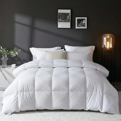 Image of L LOVSOUL Goose Feather Down Fiber Comforter Cali King Size, 100% Organic Cotton Fabric Duvet Insert,1200TC,750+Fill Power, Hotel Collection, Light Weight White with 8 Tabs,104X96IN