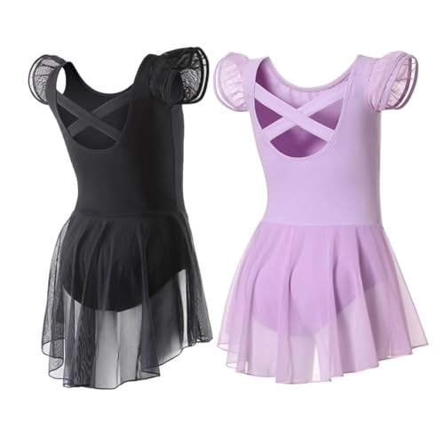 Image of DIPUG Ballet Leotards for Girls Ballet Leotard with Skirt Toddler Dance Leotards Flutter Sleeve and Criss-Cross Back