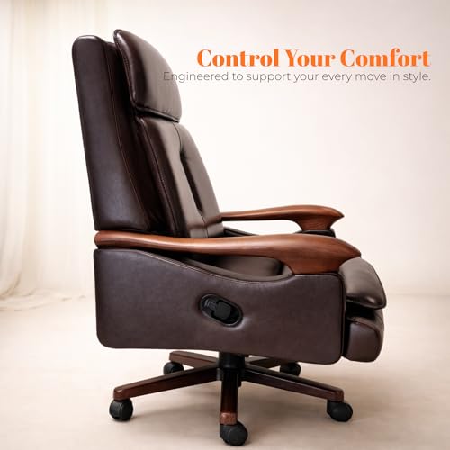Image of Lakdi The Furniture High-Back Luxury Wooden Director Chair with Premium Leather Upholstery, Ergonomic Design, Executive Comfort 150 Reclining Seat 5-Year Warranty & Free Assembly- 111011352 PL