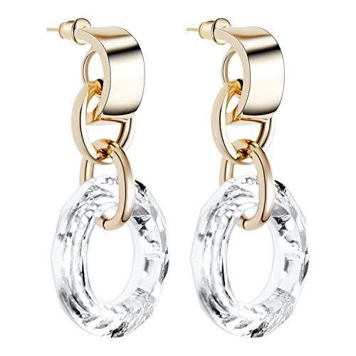 Women's Earring with Circle Crystal Dangle, Fashion Shining Earrings for Women, 925 Sterling Silver Drop Dangle Earrings, Statement Stud Earrings Set for Party Jewelry Gift