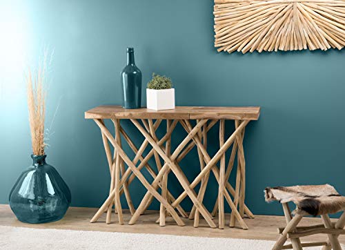 MACABANE Clara - Console Plateau rectangulaire Bois de Teck - Pieds Bois flotté
