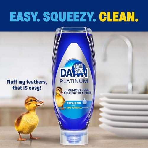 Image of Dawn EZ Squeeze Platinum Liquid Dish Soap, 20.5 Fl Oz (Pack of 3), Lemon Scent, bundled with Heavy Duty Scotch Brite Sponge