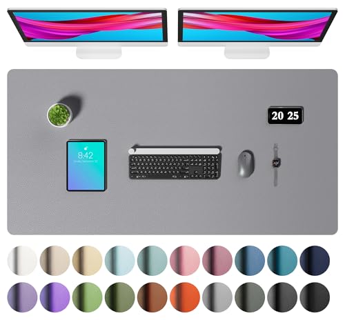 Image of Aothia Faux Leather Desk Mat - Large Mouse Pad, Non-Slip PU Leather Blotter, Waterproof Writing Surface for Office and Home (Light Grey, 47.2 inch x 23.6 inch)