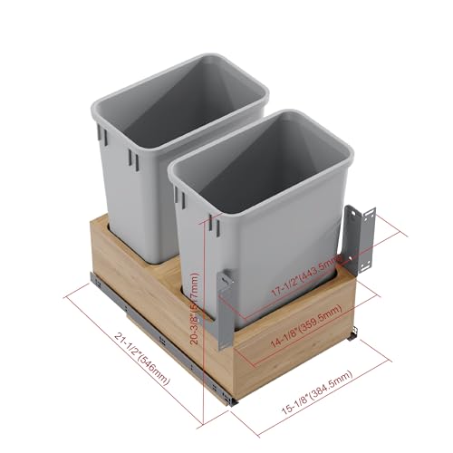 Image of Dowell Double 35Qt Undermount Trash Pull-Out Waste Container with Full Extension Soft-Close Slides, Bottom Mounted, Face Frame /Frameless Min. Cabinet Opening: 15-1 /2 Inch Wide-4008 0218 35