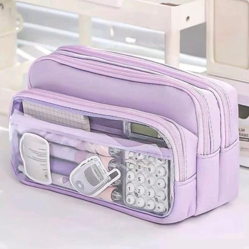 Image of U & U UNIQUE UTILITIES Pencil Pouch for Girls Aesthetic | Large Capacity Pencil Case | Cute Pouches for School Girls | Pouch for Stationery (Lavender)