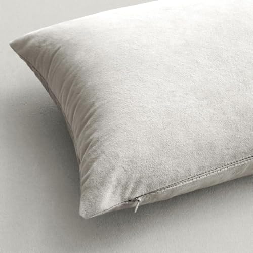 Image of MIULEE 26x26 Inch Euro Sham Velvet Pillow Covers, Set of 2 Large Square Decorative Pillows -Greyish White Super Soft for King Bed, Sofa, Couch, Accent Chairs with Hidden Zipper