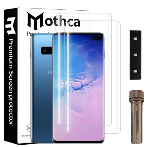 Image of Mothca Curved UV Tempered Glass Screen Protector for Samsung Galaxy S10 Plus | Transparent | Pack of 2 | Borderless Full Screen Coverage with UV Installation Kit