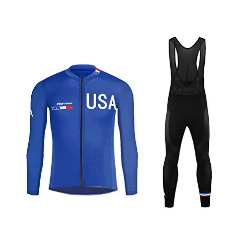 UGLY FROG Men's Cycling Jersey Suit Long Sleeve Fleece MTB Bike Bicycle Shirt Tights 3D Padded Pants Winter Riding Breathable USA Flag