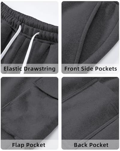 Men's Fleece Cargo Sweatpants Casual Cotton Tapered Workout Joggers Pants