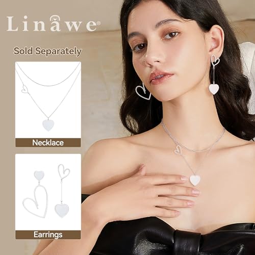 Linawe Titanium Stainless Steel Heart Dangle Earrings for Women - Trendy, Gold/Silver/Rose Gold Big Drop, Mismatched Love, Asymmetrical3