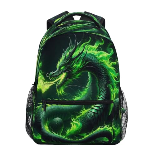 Green Fire Dragon Kids Backpack for Boys Girls Backpacks Student Backpack Big For Elementary School Shoulder Bag Bookbag