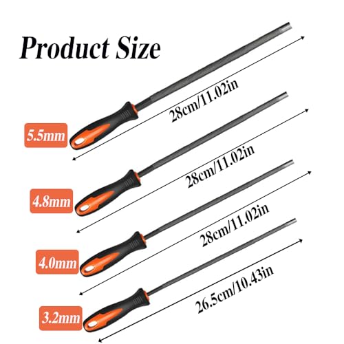 Miniatura 7 de Rhqfdm 4 Piezas Limas De Taller Limas De Metal De Alta Calidad Juego De Limas Incl 3.2mm 4.0mm 4.8mm 5.5mm 4 Tipos Lima Redonda Lima Pequeña Para Metal Bricolaje Artesanía