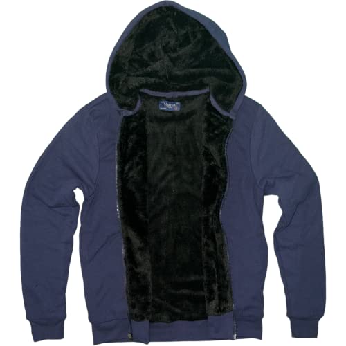 Image of Visitor Men's Heavyweight Sherpa Lined Thermal Hoodie Jacket, Navy, M