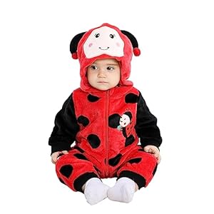 Doladola Unisex Baby Frühling Herbst Tier Strampler Baby Jungen Mädchen Flanell Ein Stück Pyjama(6-12 Monate,Marienkäfer)