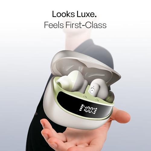 Image of Number Navo Buds Z1 TWS Earbuds | 72H Playtime | Digital Display Case | Quad-Mic ENC | Dual Pairing | Hi-Bass 13mm Drivers | Quick Charge | 35ms Low Latency | IPX5 | Touch Controls | (Spring Beige)