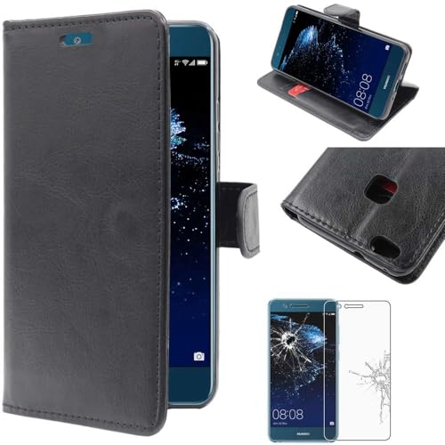 ebestStar - Cover Compatibile con Huawei P10 Lite Custodia Portafoglio Pelle PU Protezione Libro Flip, Nero + Pellicola Vetro Temperato [Apparecchio: 146.5 x 72 x 7.2mm, 5.2'']