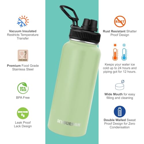 Image of Compatibale Stainless Steel 24 Hrs Hot and Cold Vacuum Insulated Flask, 1000 Light Green, Set of 1, Electro | Double Wall Flask | BPA Free | Office | School Travel - ISI Certified