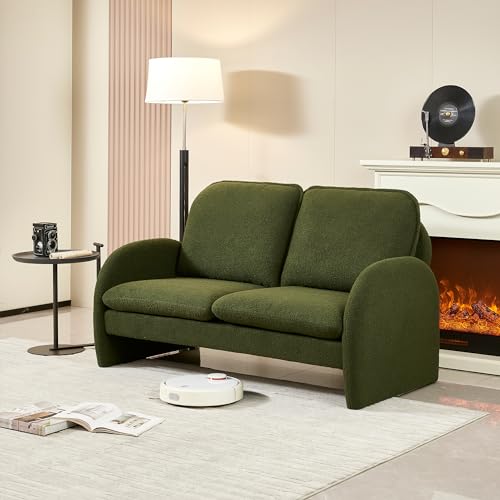 Image of LIANGFU 59" Loveseat Sofa, Sherpa Upholstered Loveseat Sofa, Small Couch for Living Room, Couch for Bedroom, Small Loveseat, 2 Seater Couch, Modern Loveseat, Comfy Couch for Bedroom (Green)